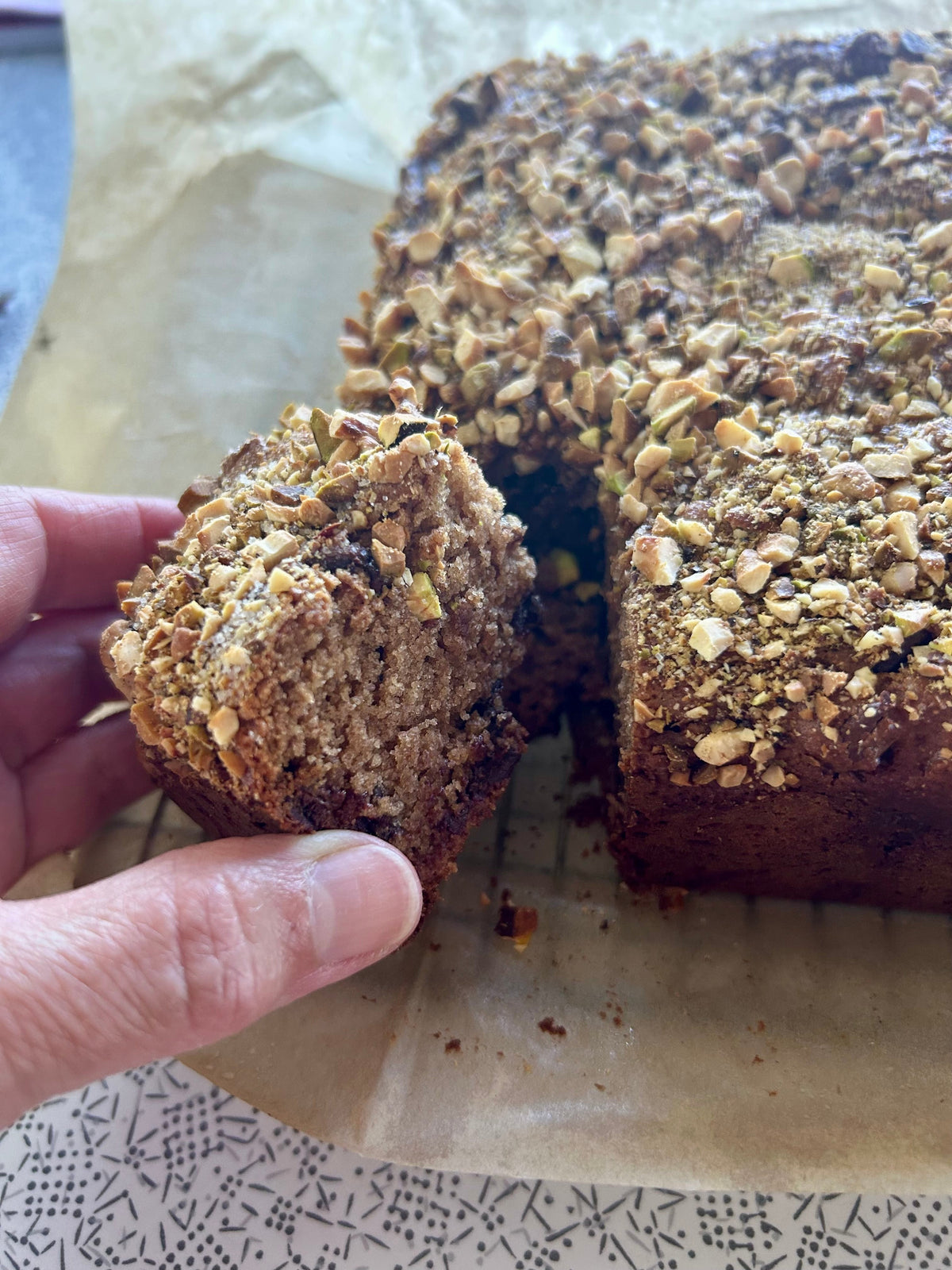 Tahini Cake with Chocolate and Pistachios